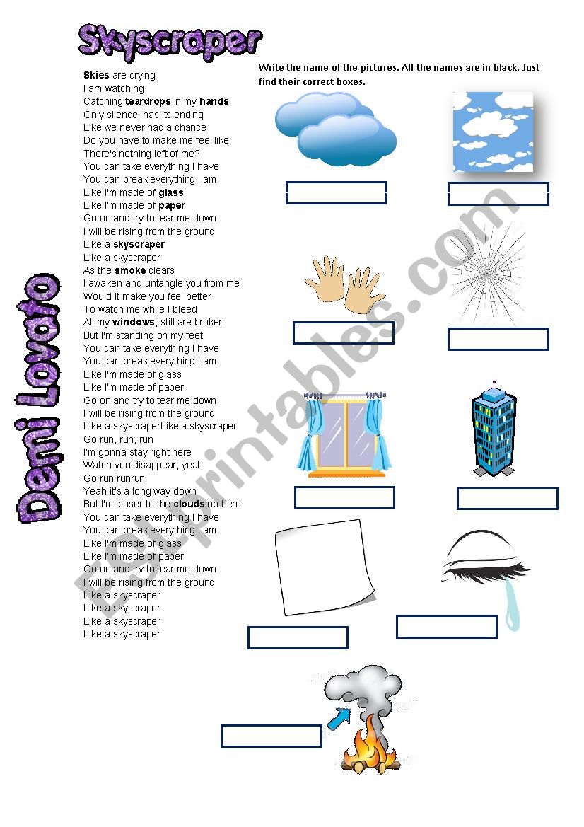 Skyscraper Demi Lovato worksheet