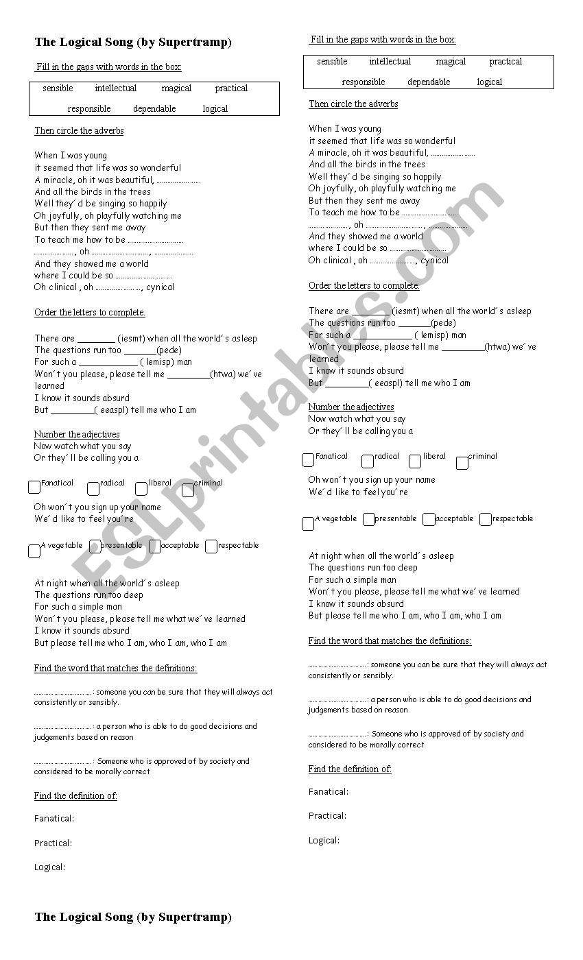 Logical Song worksheet