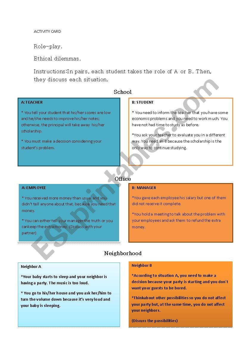 role play worksheet