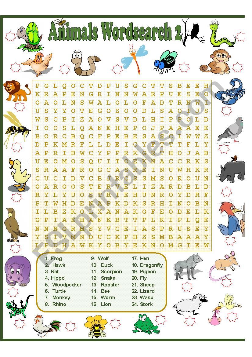 ANIMALS WORDSEARCH 2 worksheet