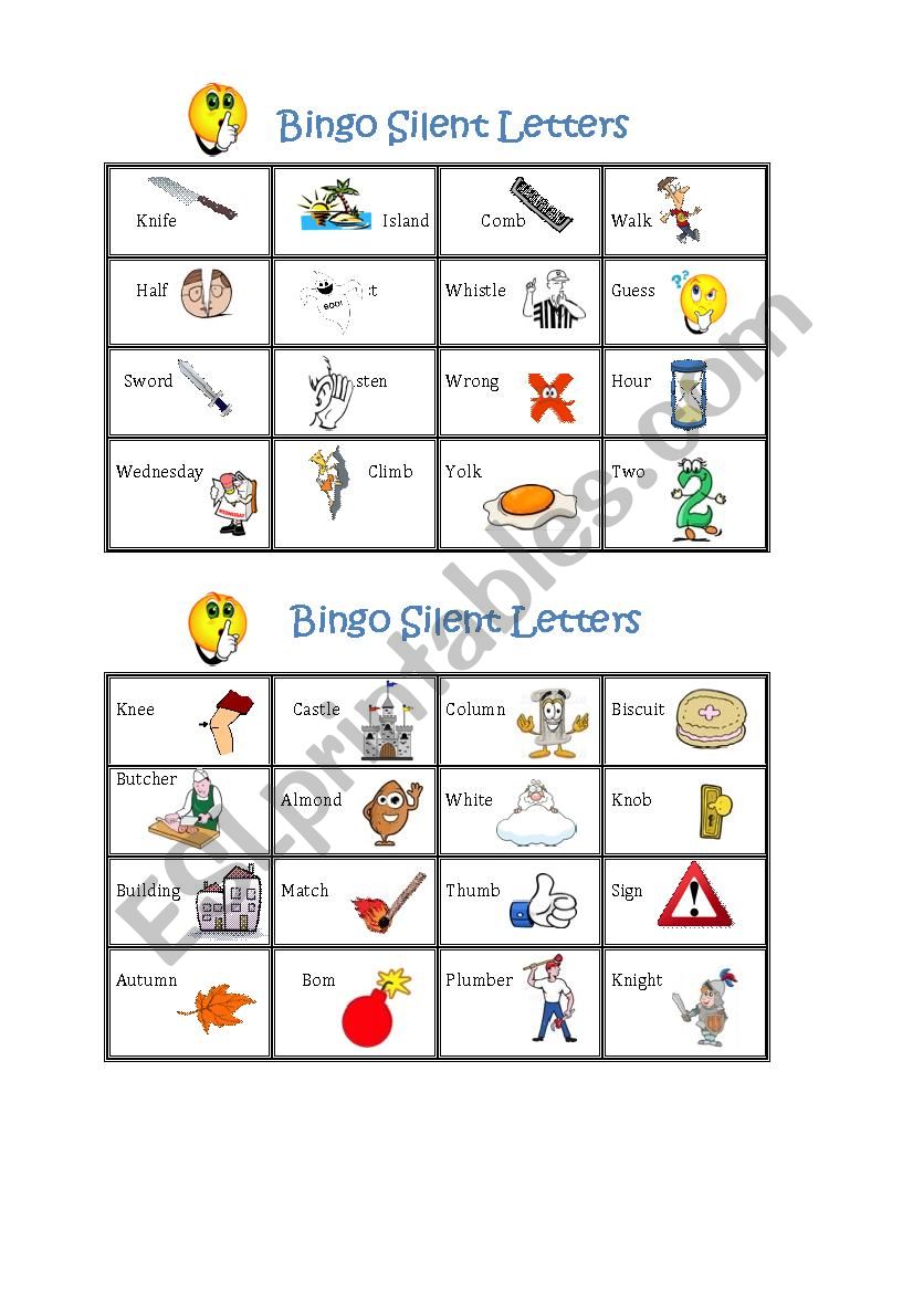 Bingo - Silent letters  worksheet
