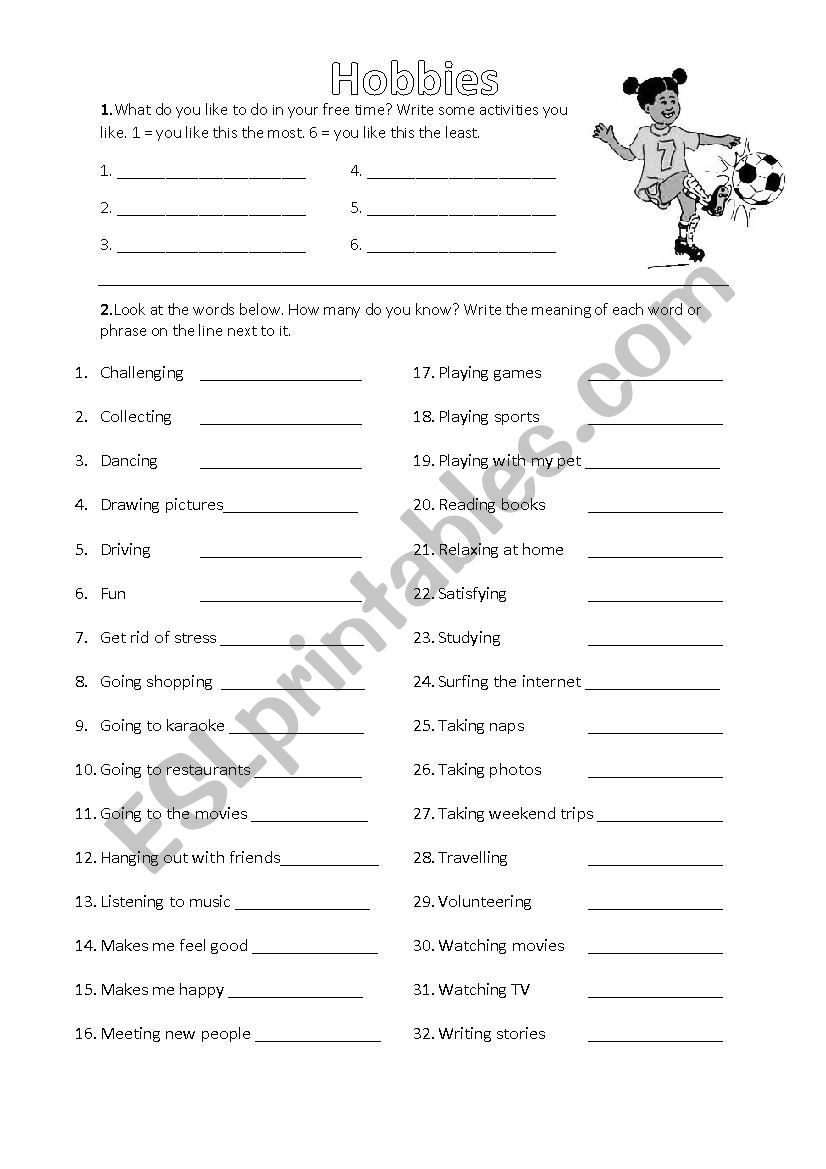 Hobbies Vocabulary Worksheet worksheet