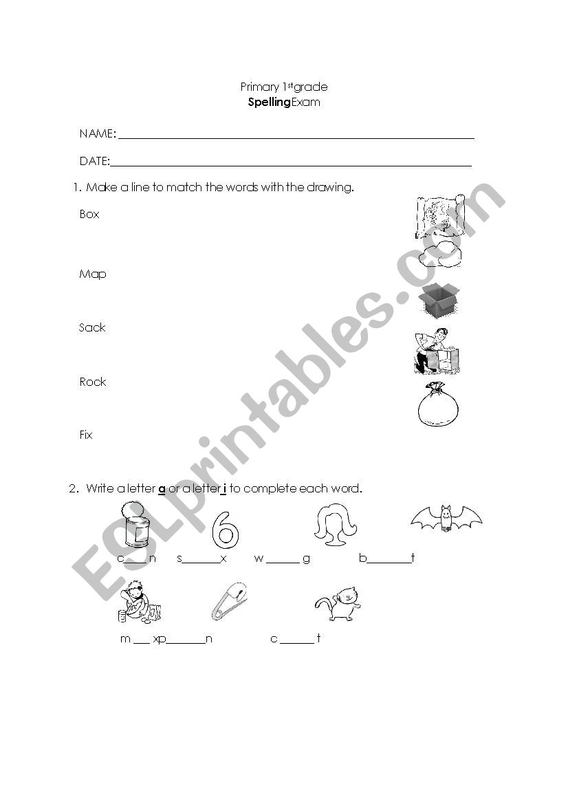 Spelling exam worksheet