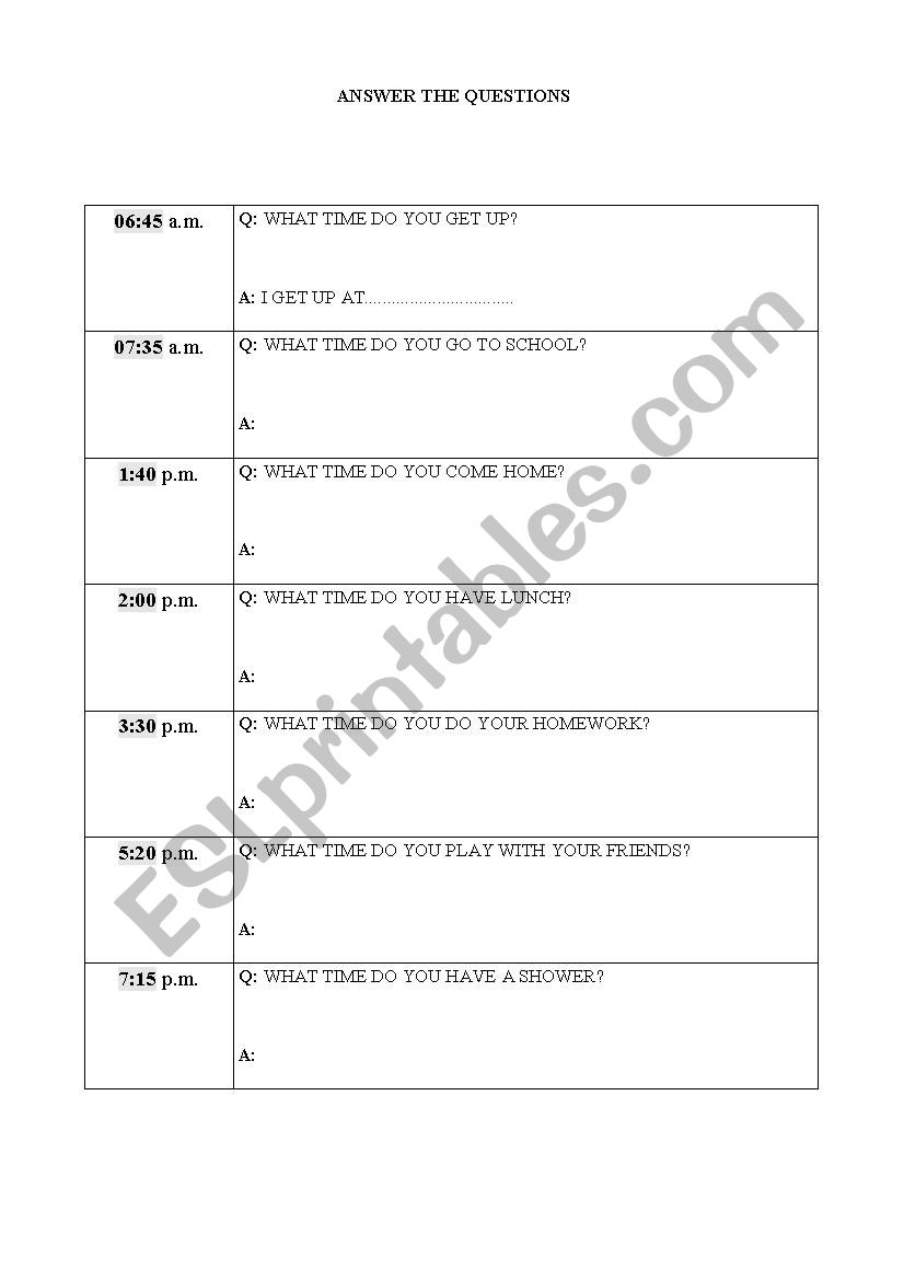 WHAT TIME DO YOU.....? worksheet