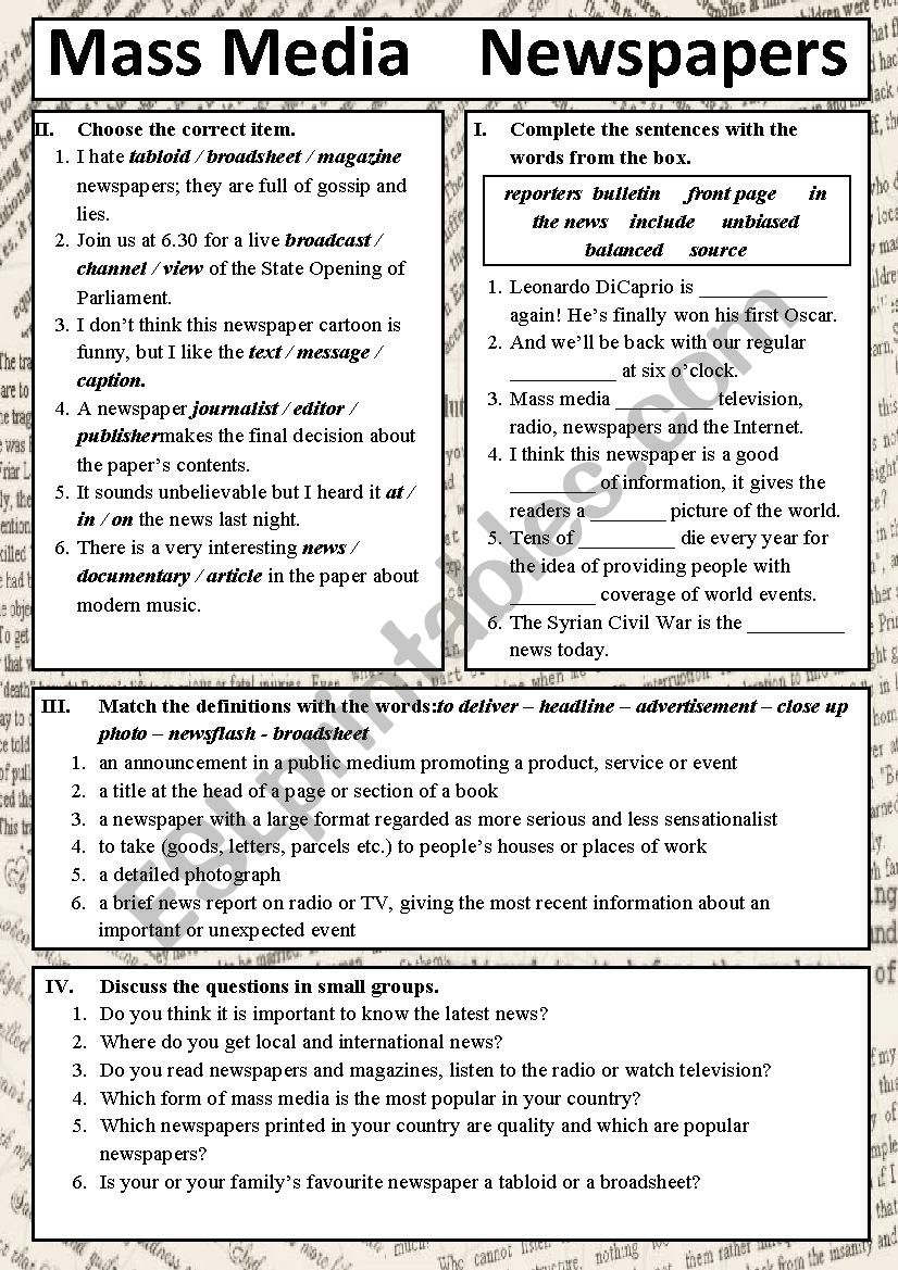 Newspapers Vocabulary worksheet