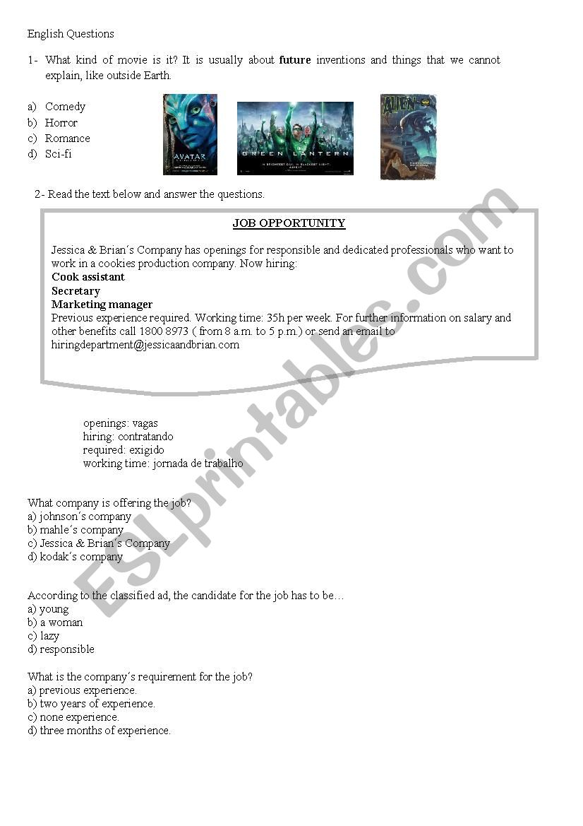 multiple choice exercises worksheet