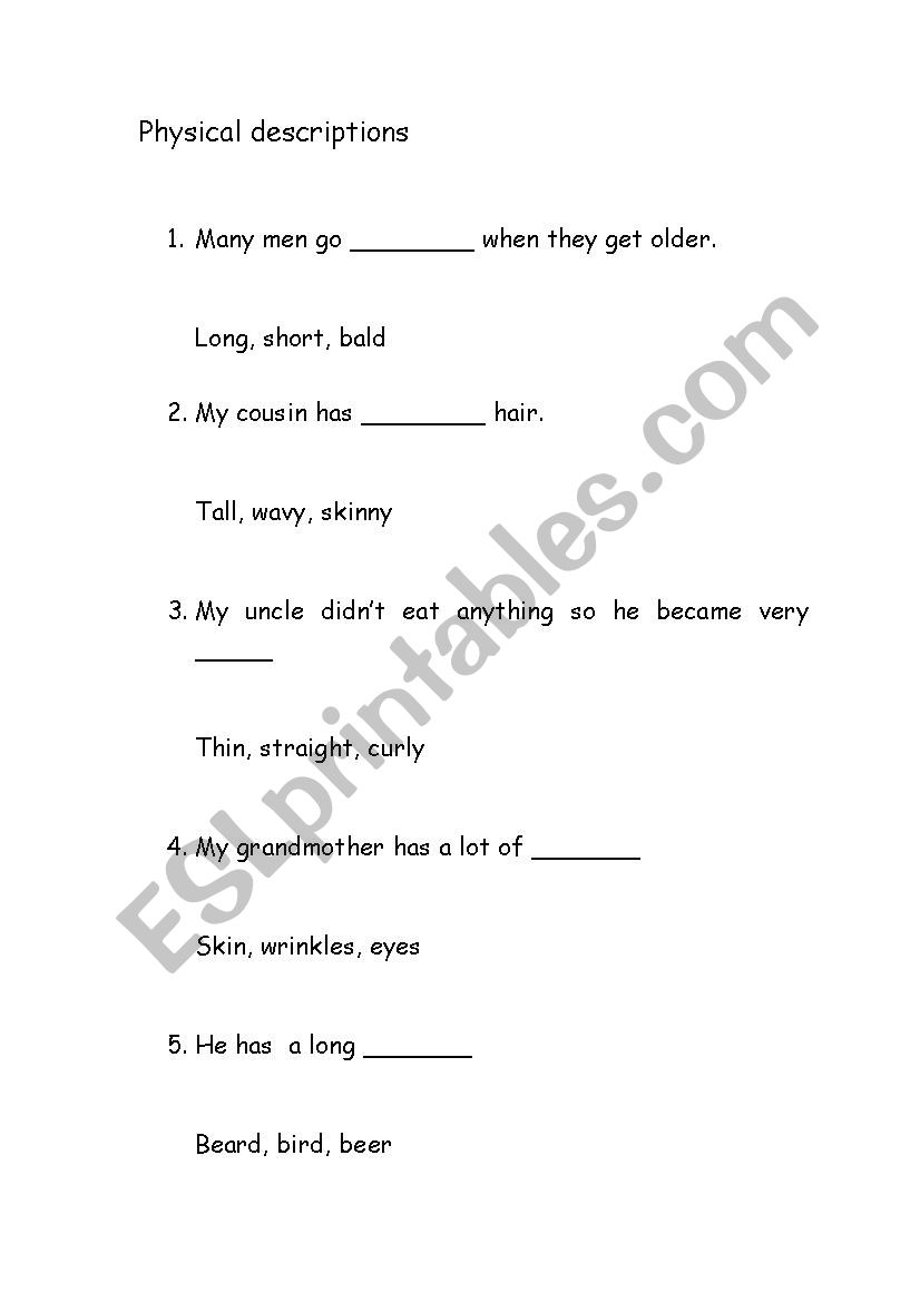 Physical and Personality Descriptions