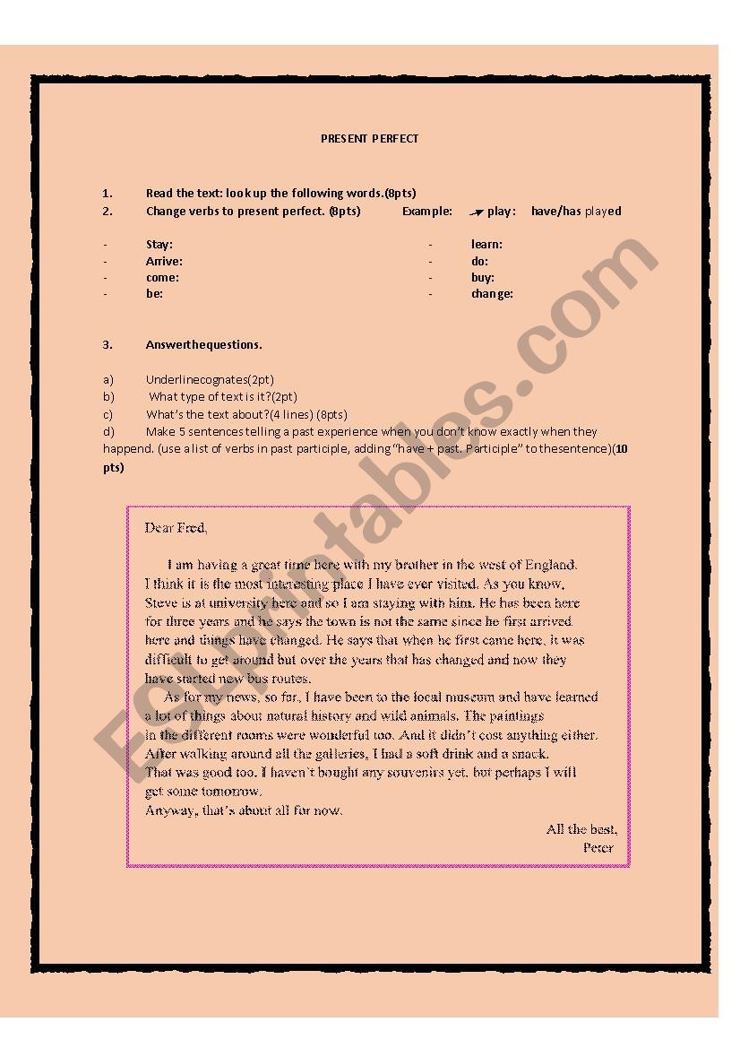 present perfect worksheet