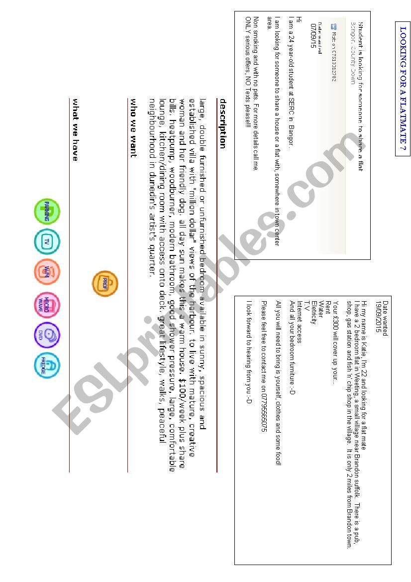 Looking for a flatmate worksheet