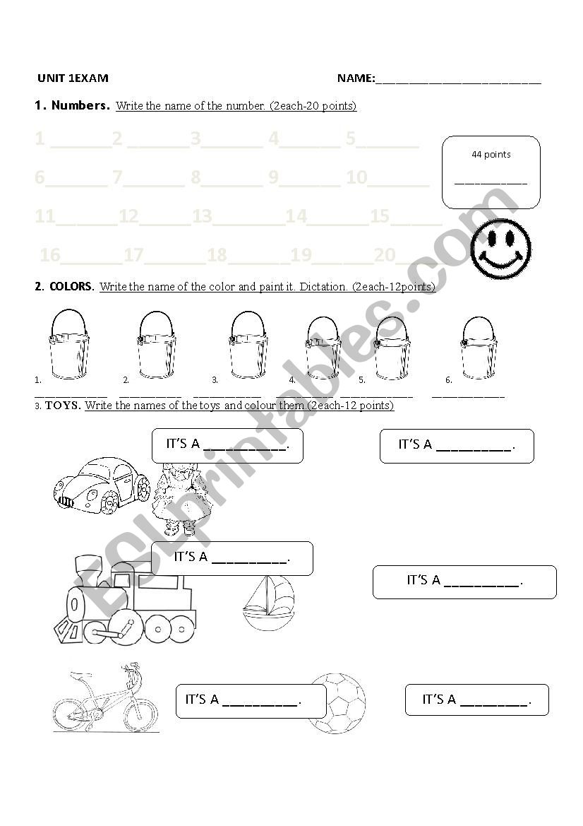 CHILDREN EXAM: TOYS - NUMBERS AND COLOURS