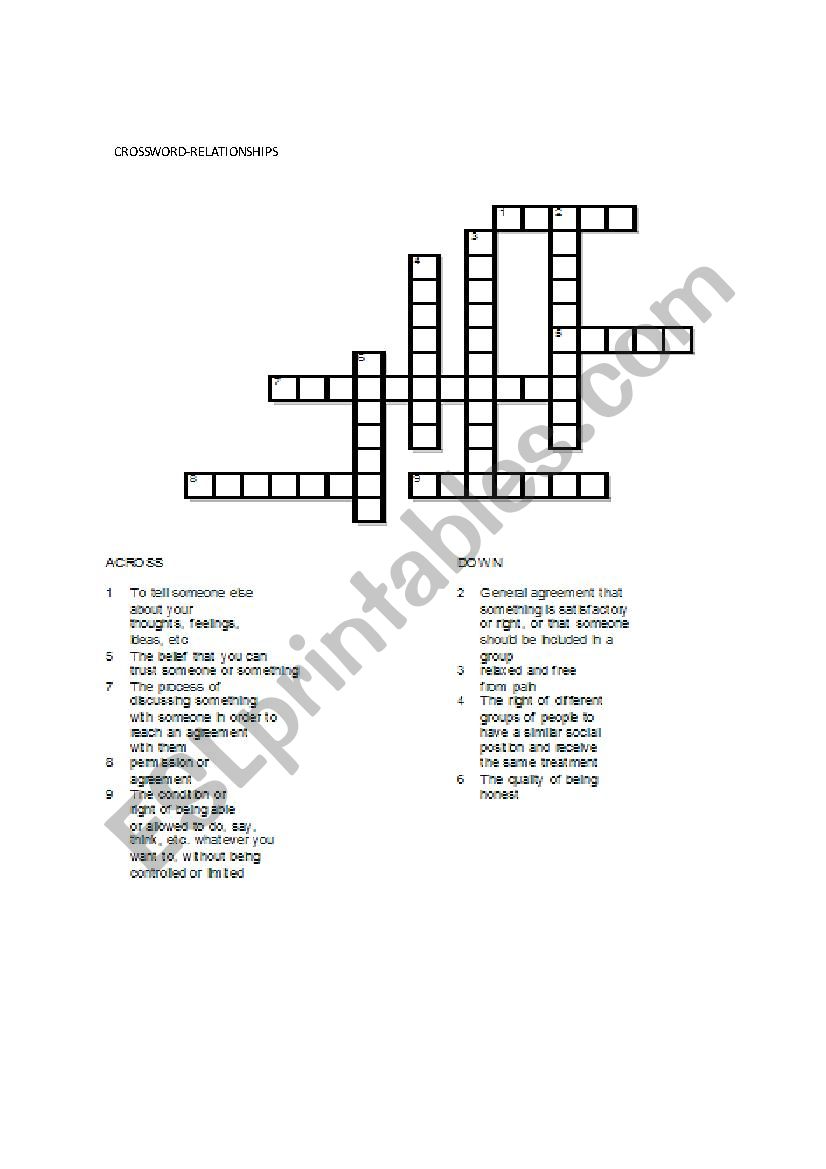 Crossword on adjectives for personality