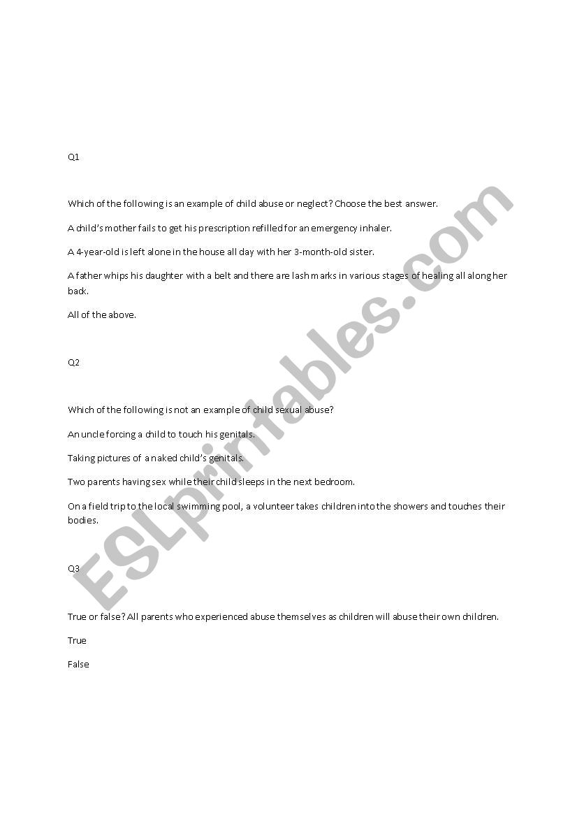 Child Abuse  worksheet