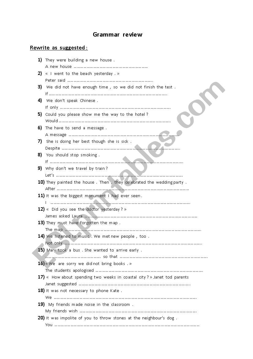 grammar  review worksheet