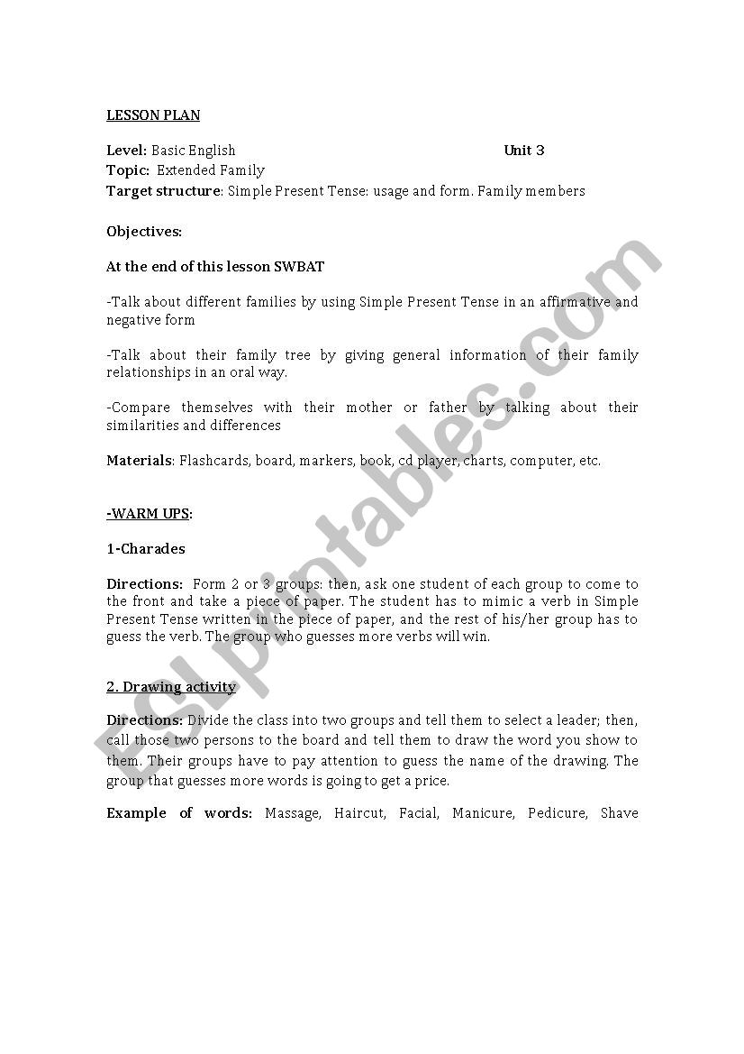 BASIC LEVEL LESSON PLAN worksheet