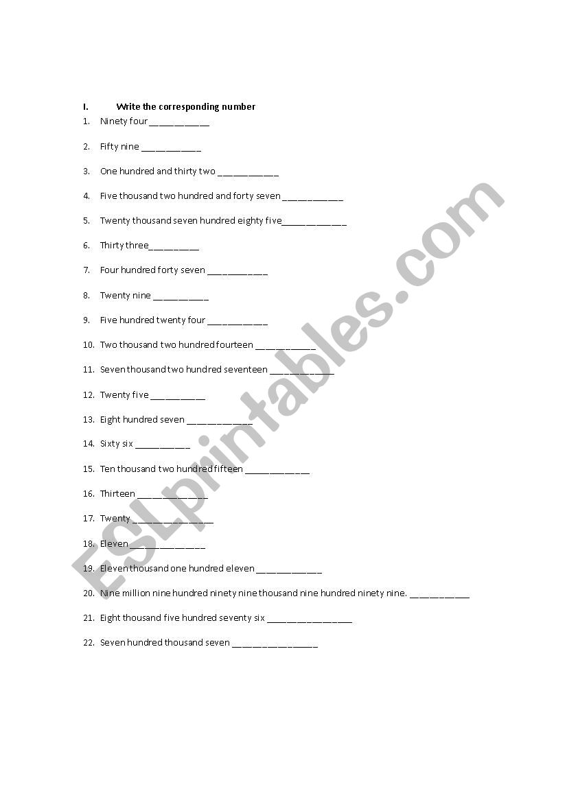 write big numbers worksheet