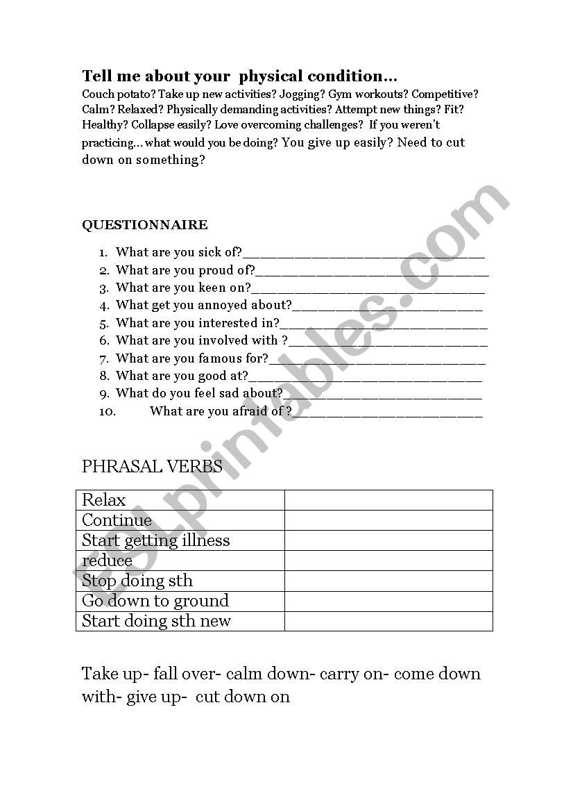 PHYSICAL CONDITION worksheet