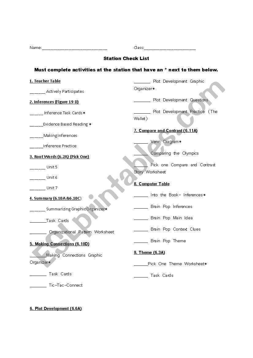 Station Check List Template worksheet