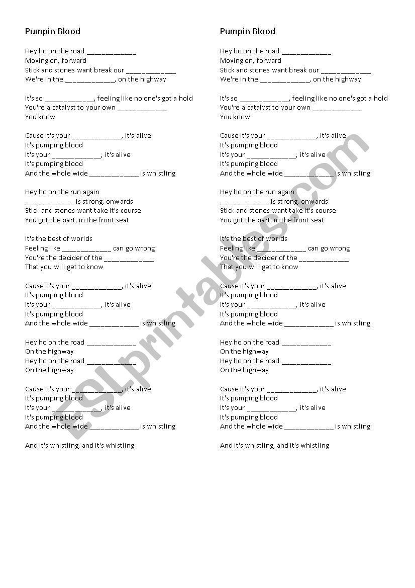 Pumpin Blood - Glee worksheet