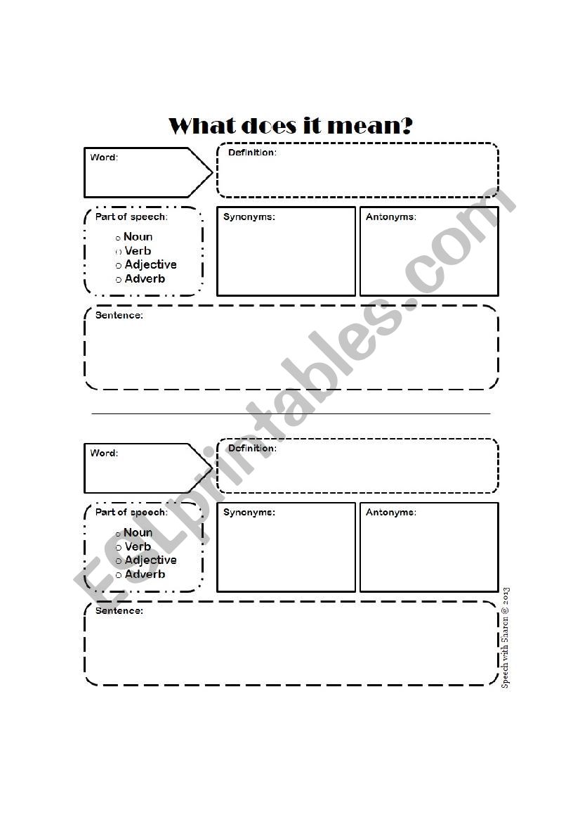 vocabulary graphic organizer worksheet