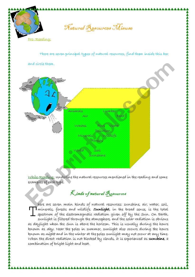 Natural Resources Misuse worksheet