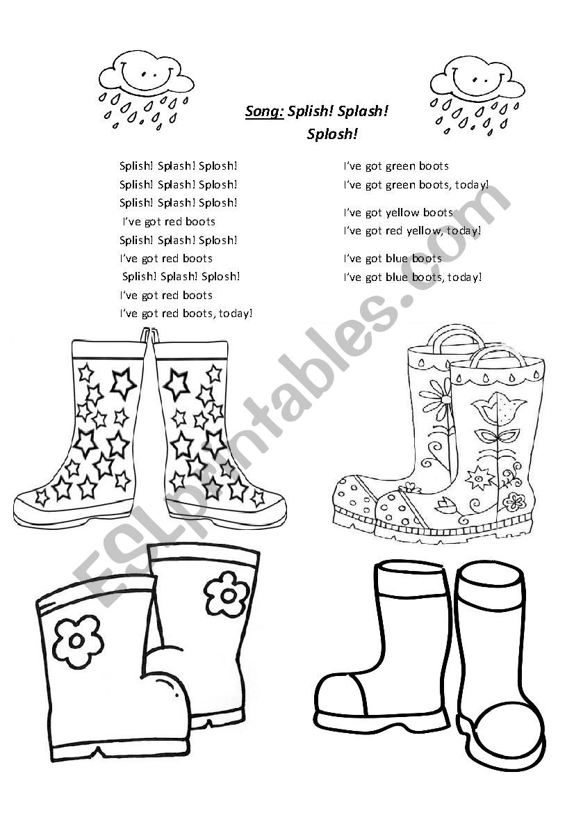 Song Splish Splash Splosh worksheet