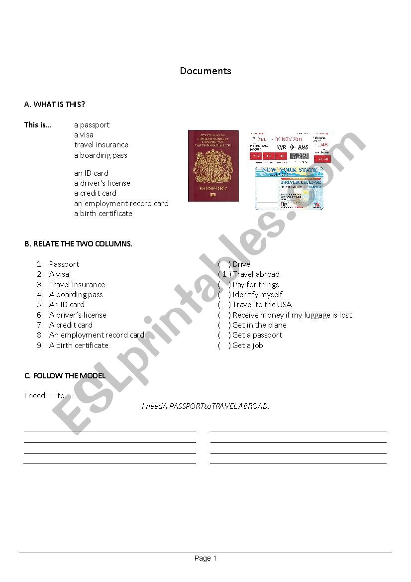 Traveling vocabulary worksheet