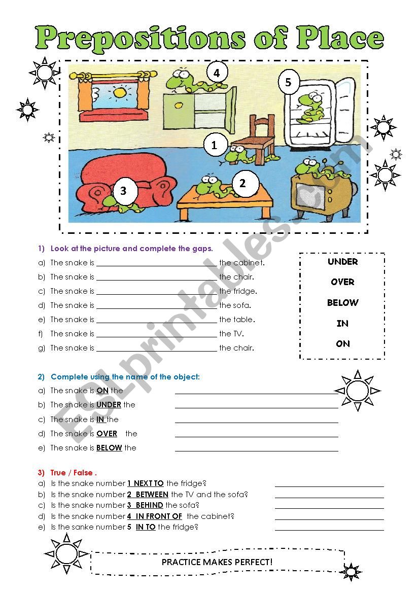 PREPOSITIONS OF PLACE  worksheet
