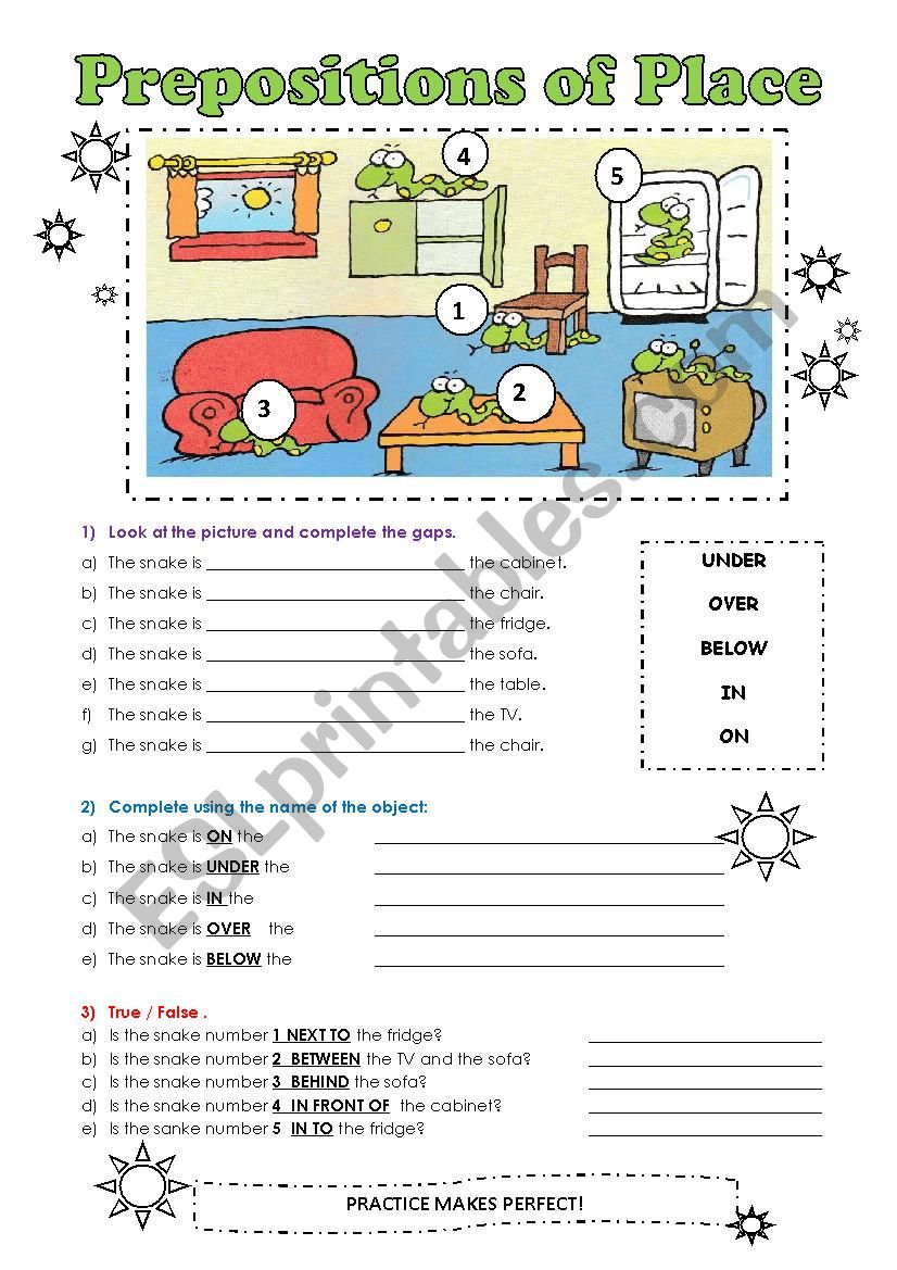 PREPOSITIONS OF PLACE  worksheet