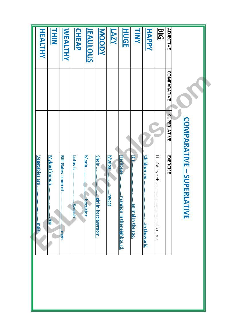 COMPARATIVE-SUPERLATIVE worksheet