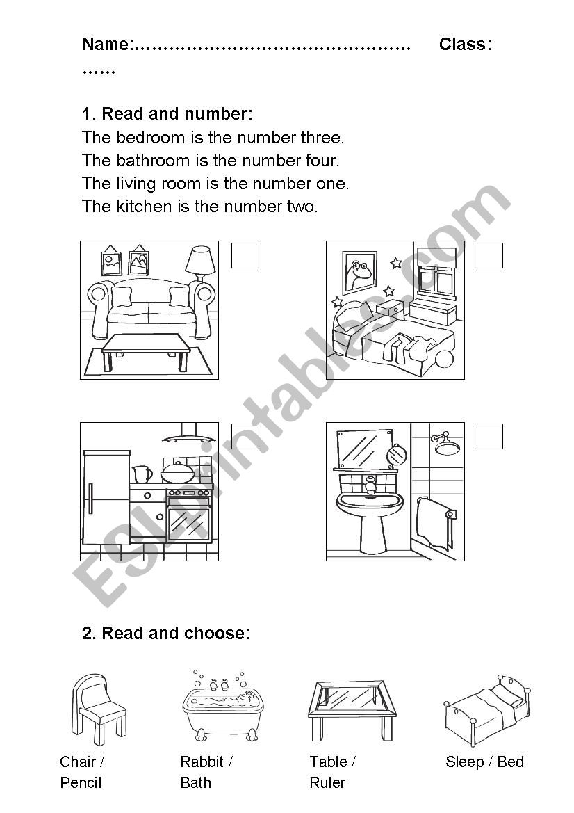 Rooms and furniture worksheet