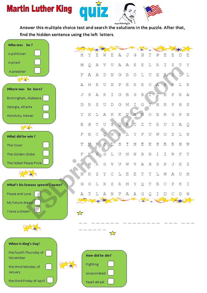 MARTIN LUTHER KING worksheet