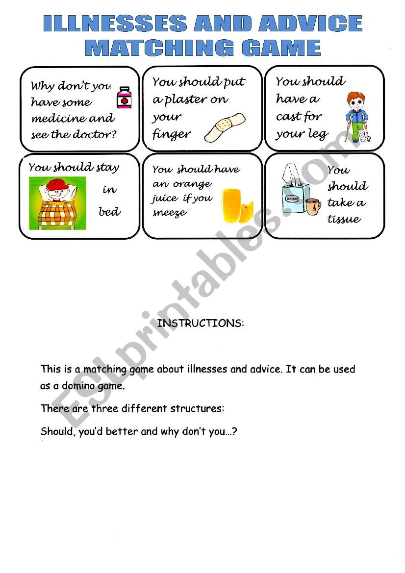 Illness and advice matching game