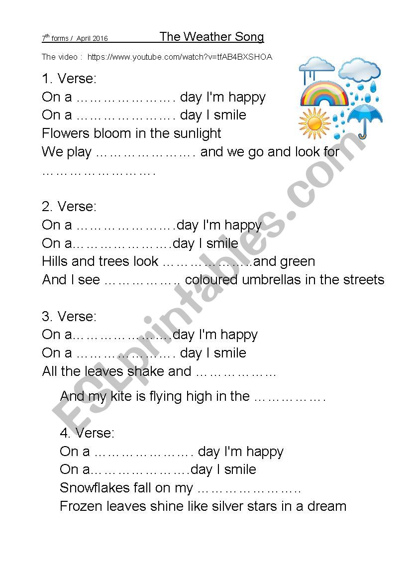 weather song  worksheet