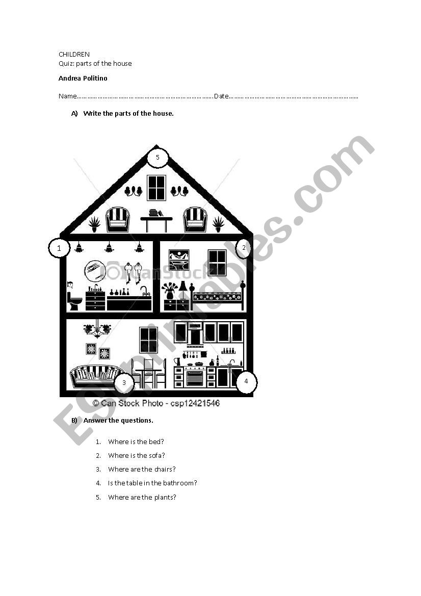 Parts of the house worksheet