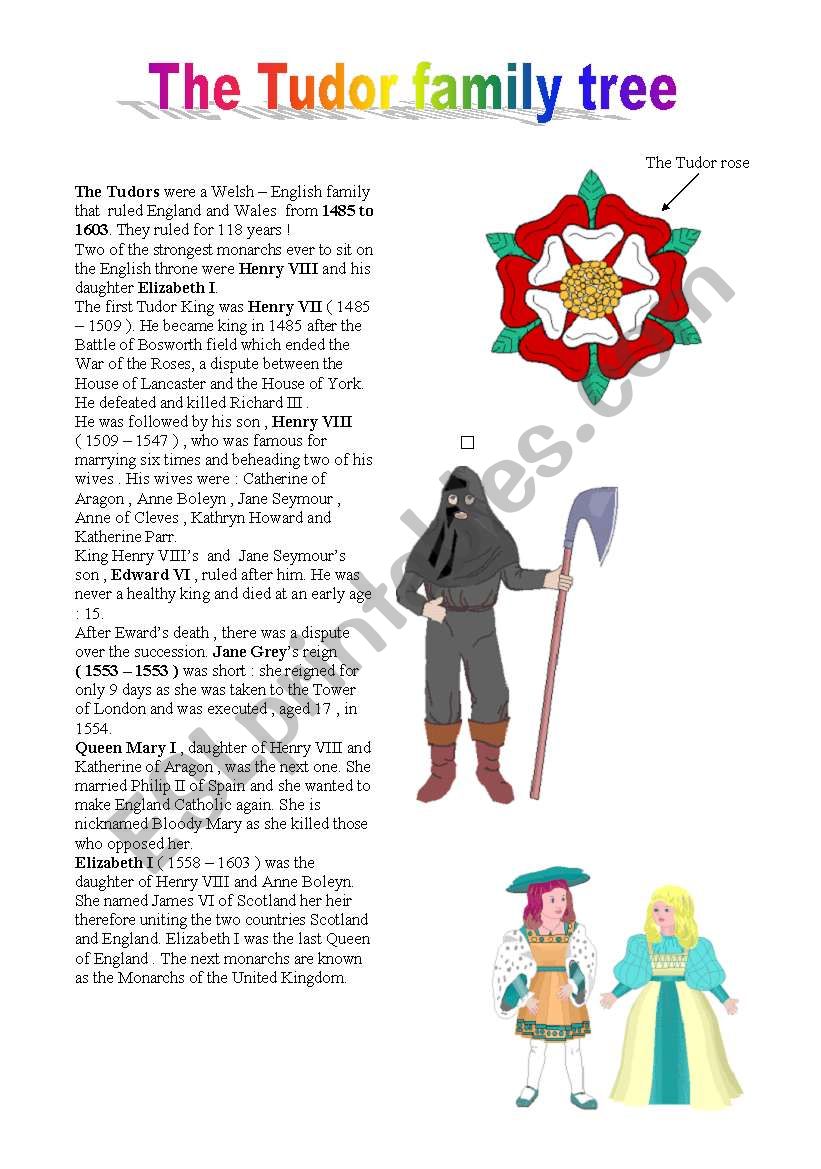 the TUDOR family worksheet