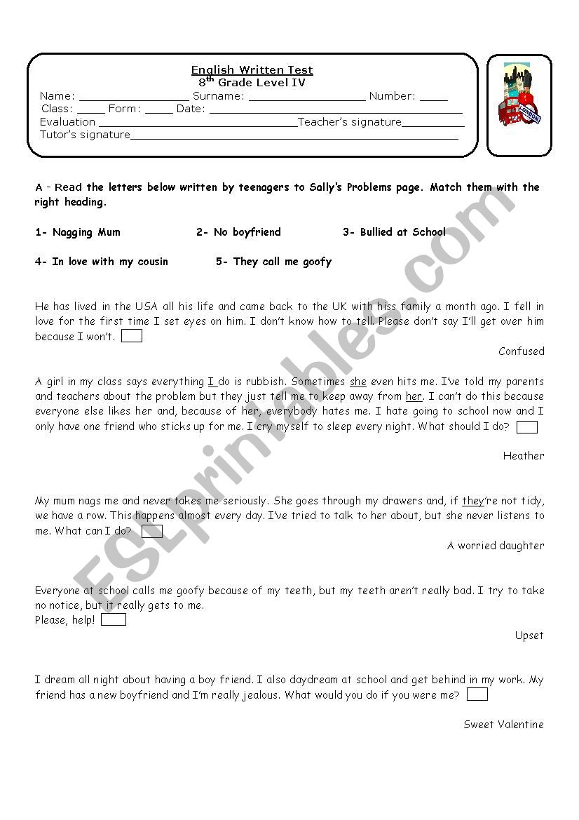 TeenagersÂ´ problems worksheet