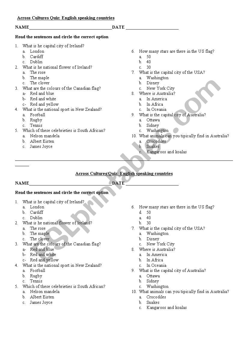 English speaking worksheet