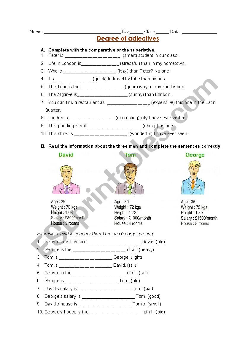 Degrees Of Adjectives ESL Worksheet By Carlasaduarte