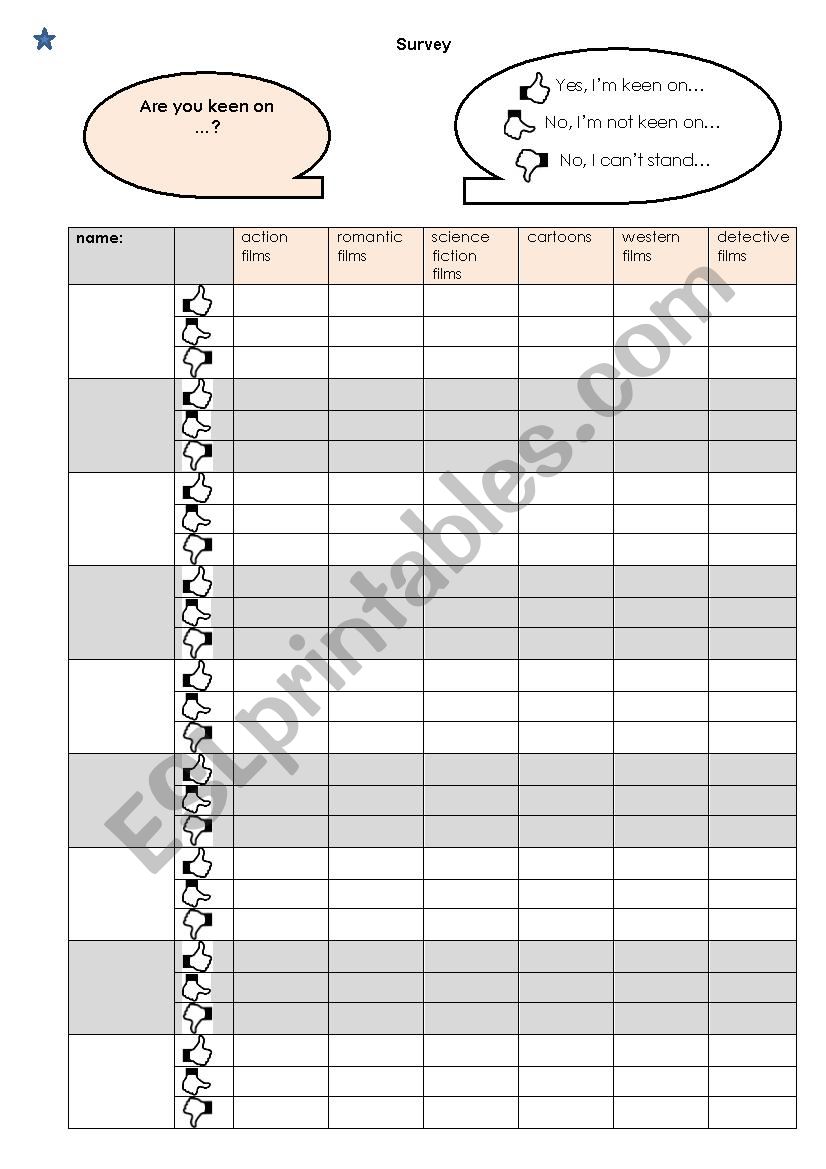 survey film types worksheet