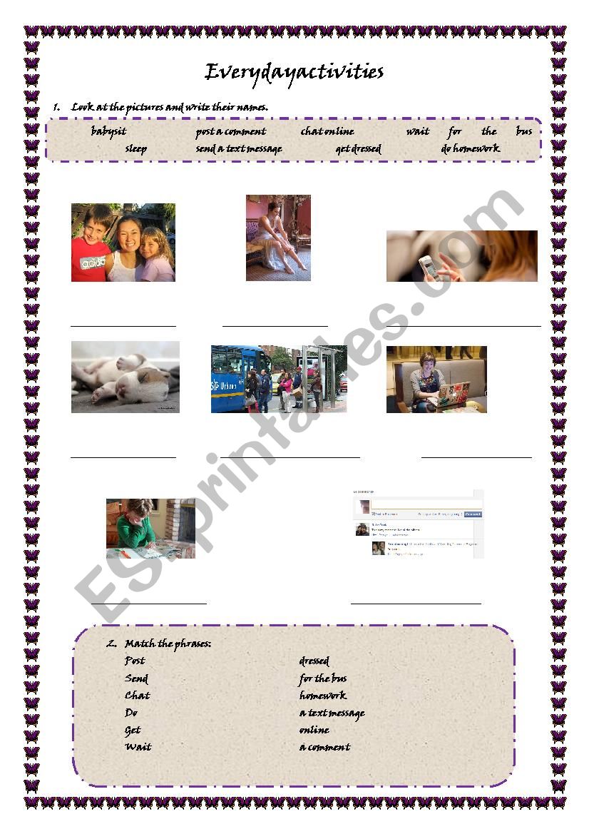 Everyday activities worksheet