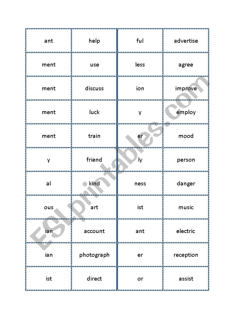 Word formation domino puzzle worksheet