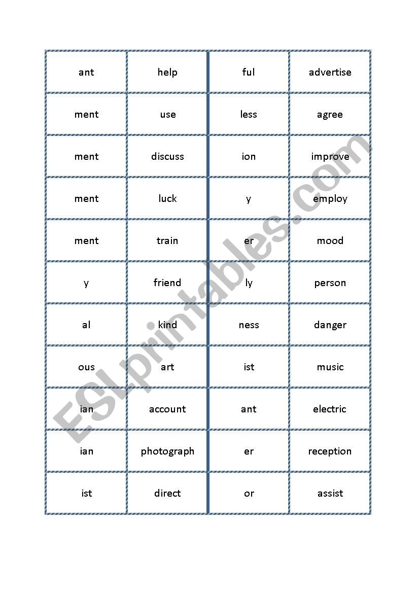 Word formation domino puzzle worksheet