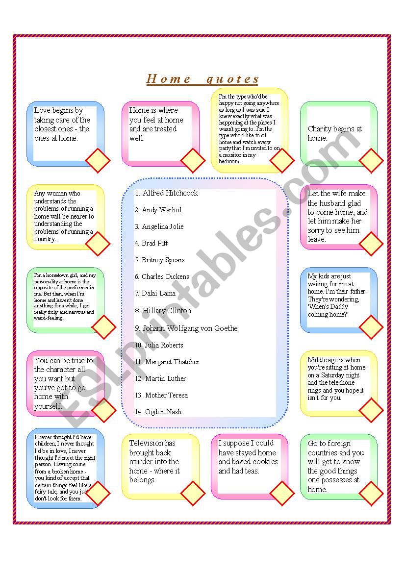 Quotes about home worksheet