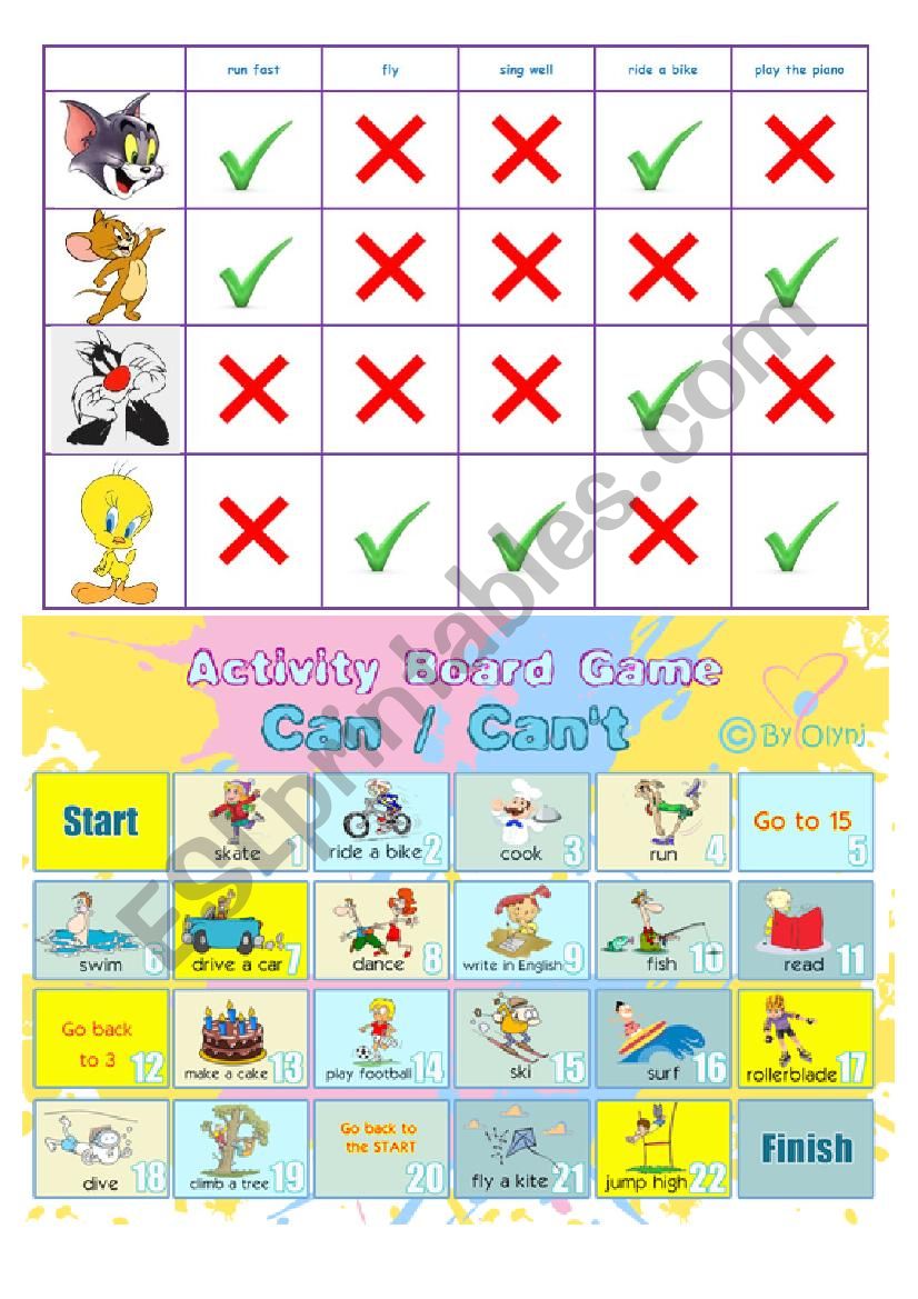 Can/ cant game worksheet