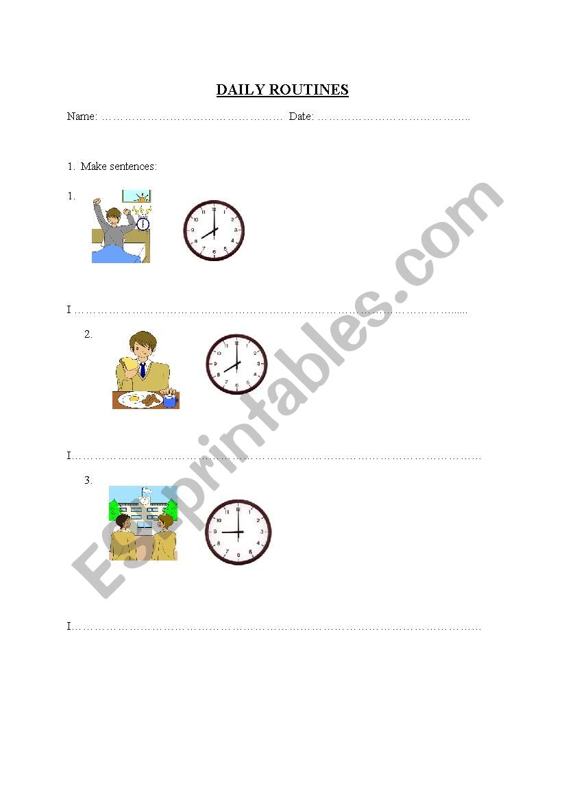 daily routines worksheet