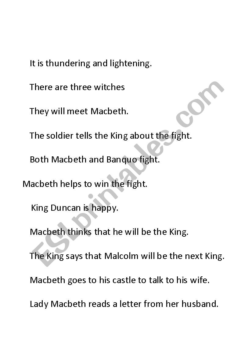 Macbeth Summary Strips worksheet