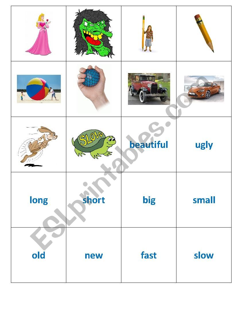 Opposites memory game worksheet