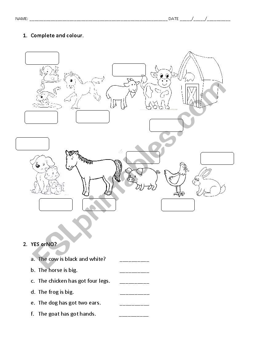 farm animals worksheet