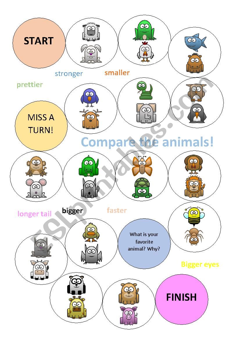 Animal Comparatives Game worksheet