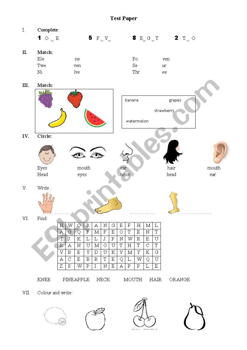 numbers, fruits and body parts revision